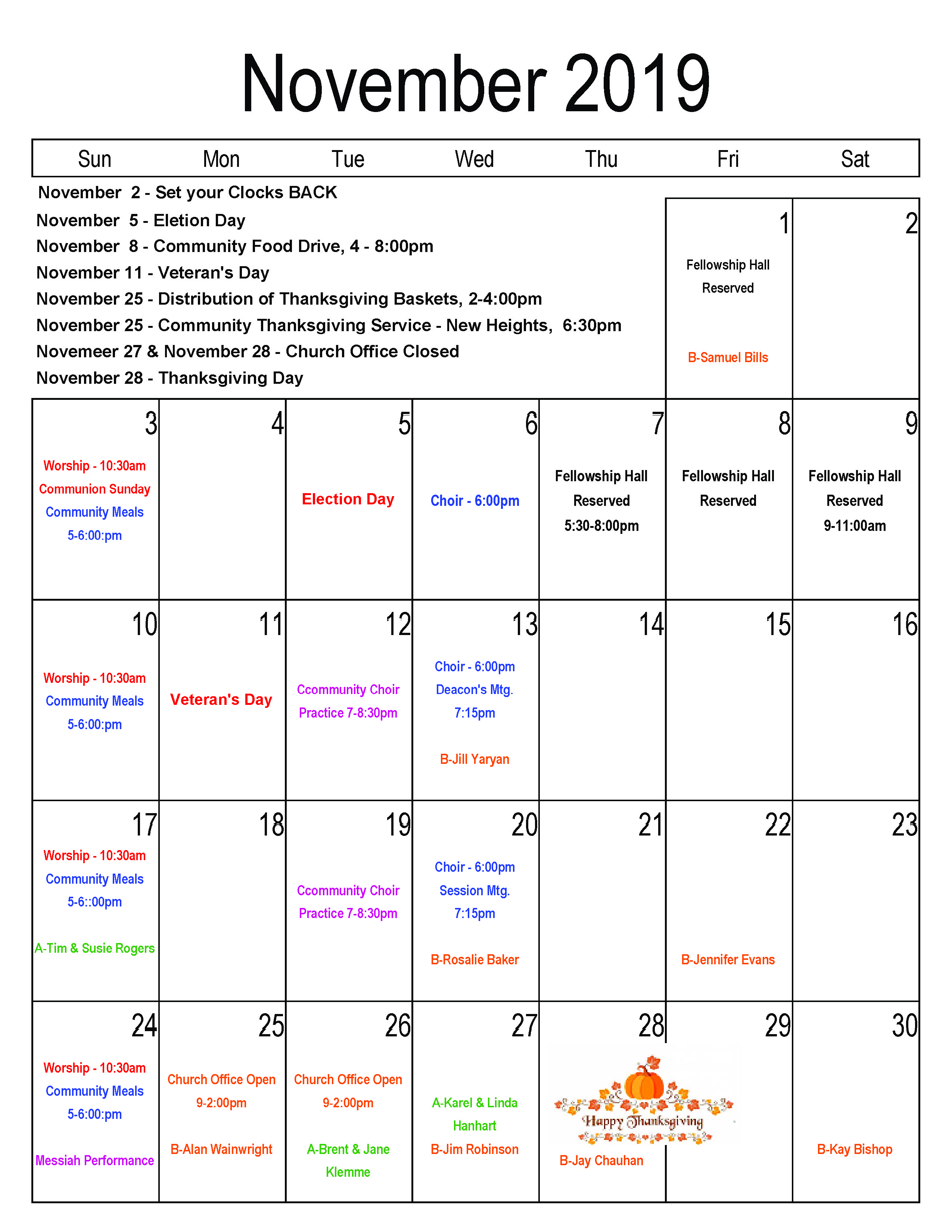 Calendar First Presbyterian Church