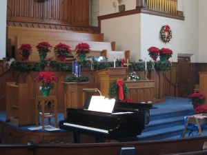 Poinsettias on the chancel